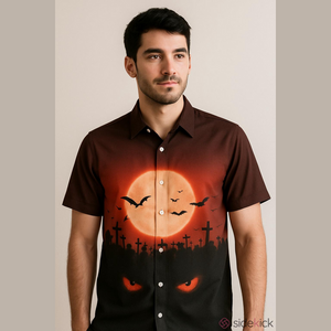 Jogal Men's Halloween Shirt Bats Short Sleeve Button Down Shirts